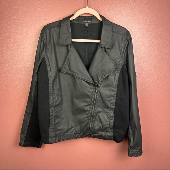 Eileen Fisher black moto jacket faux leather size XL - Picture 2 of 8